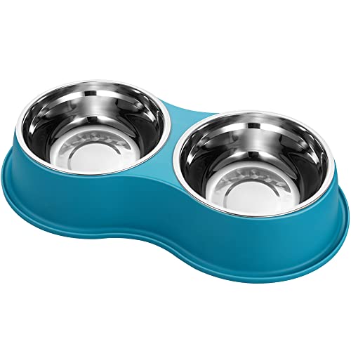 Hundenäpfe Doppel Hund Wasser und Futternäpfe Edelstahl Schalen mit Rutschfester Harzstation, Pet Feeder Schalen für Welpen Mittlere Hunde Katzen von EpetsLove