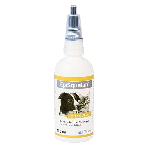 alfavet EpiSqualan, Ohrreiniger mit Squalan, sehr schonend, bei starkem Ohrenschmalz für Hunde und Katzen, Nicht ototoxisch, 100ml von Alfavet