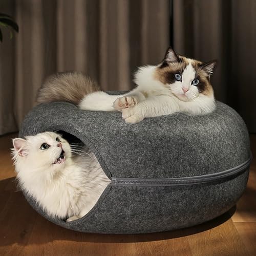 Epinovo Katzenhöhle für mehrere und große Katzen bis zu 13,6 kg, kratzfestes Donut-Katzenbett, großes Katzentunnelbett für Hauskatzen, L 61 x 61 x 27,9 cm, Dunkelgrau von Epinovo