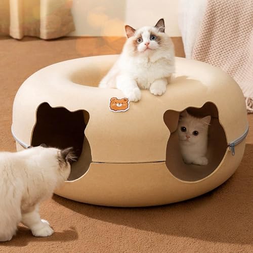 Epinovo Katzentunnelbett, großer Katzen-Donut-Tunnel für große Katzen bis zu 13,6 kg, kratzfest und waschbar, Donut-Katzenhöhle, 61 x 61 x 27,9 cm (Khaki) von Epinovo