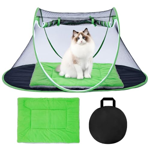 Katzenzelt Outdoor mit Matte, Tragbares Haustierzelt Geeignet für Bartagamen, Hunde und Kleintiere, Faltbare Outdoor Katzengehege mit Tragetasche (Grün) von Epinovo