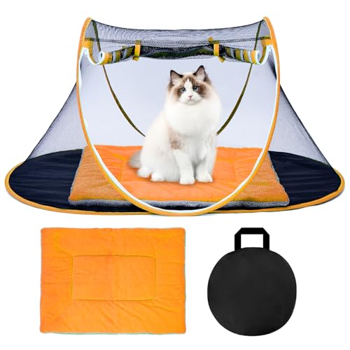 Katzenzelt Outdoor mit Matte, Tragbares Haustierzelt Geeignet für Bartagamen, Hunde und Kleintiere, Faltbare Outdoor Katzengehege mit Tragetasche (Orange) von Epinovo