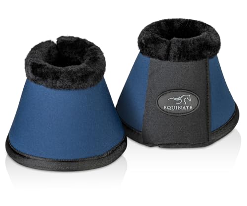 Equinate Hufglocken Furlyn mit synthetischem Lammfell M Navy - Robuste und stoßdämpfende Neopren Springglocken - Hufschutz für Training und Turniere - 2er Set von Equinate