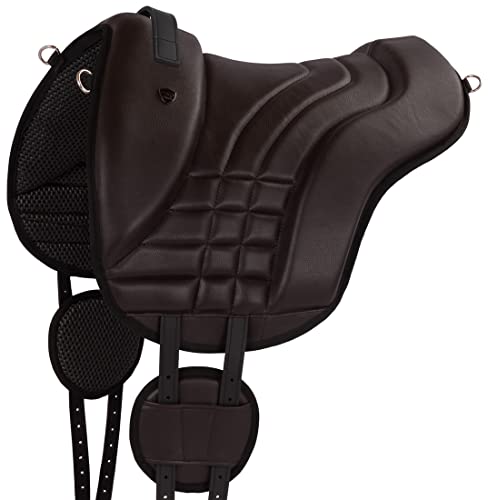 Equinate Reitpad Stella aus synthetischem Leder Pferd Braun - Bareback Pad mit pflegeleichter Neopren Unterseite - Reitkissen Baumloser Sattel von Equinate