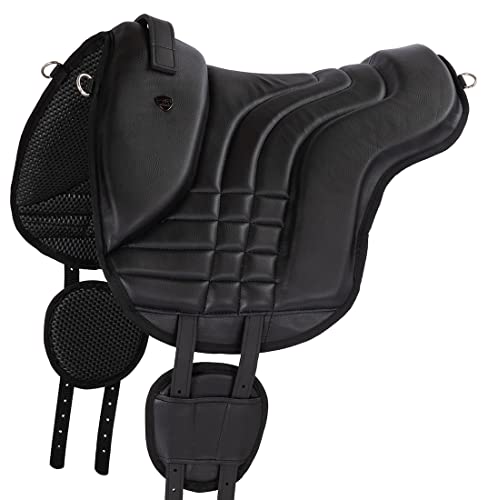 Equinate Reitpad Stella aus synthetischem Leder Pferd Schwarz - Bareback Pad mit pflegeleichter Neopren Unterseite - Reitkissen Baumloser Sattel von Equinate