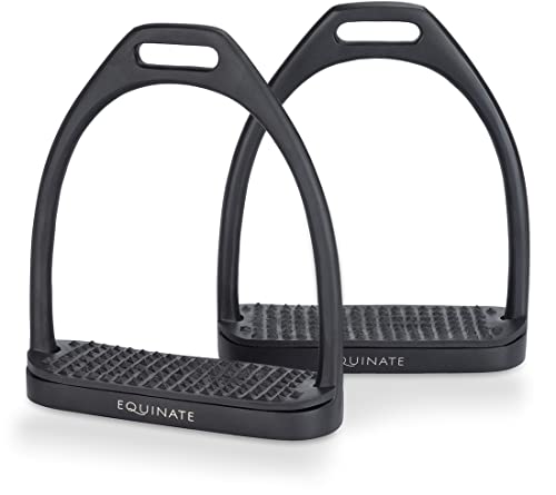 Equinate Steigbügel Midway 10cm Schwarz Matt - Mit Anti-Rutsch Trittfläche aus Gummi - Für Erwachsene und Kinder - 2 Stück von Equinate