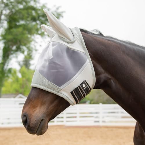 Equinavia Algard Soft Mesh Fliegenmaske mit Ohrenschutz und 45 LSF | Keine Augenreizung - Silber - Pferd von Equinavia