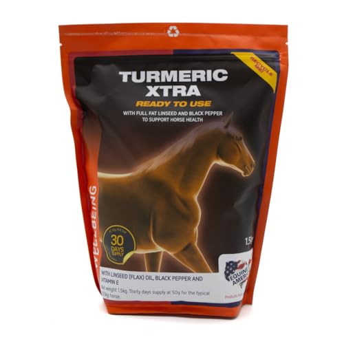 Turmeric Xtra Pferdenahrungsergänzung, 1,5 kg, 30 Tage Vorrat, mit Leinöl, Pfeffer und Vitamin E von Equine America UK