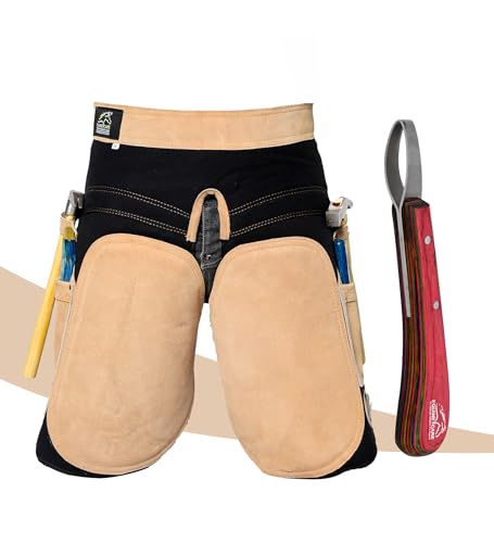 Equine Care Farrier Schürze Chaps 58,4 cm mit Hufschlaufenmesser: Rindsleder Wildleder und Segeltuch, verstellbare Taille 71,1-132,1 cm, 2 Hufmessertaschen, 2 Hufnagelmagnete, 2 Hufhammerschlaufen. von Equine Care