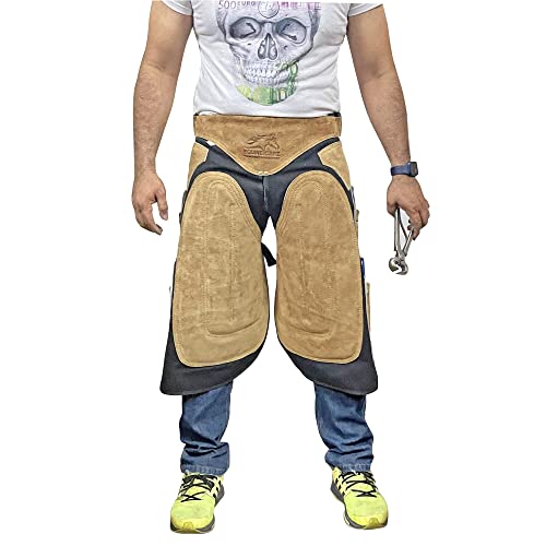 Equine Care Farrier Schürze Chaps 58,4 cm – Rindsleder Wildleder & Canvas, verstellbare Taille 71,1–132,1 cm, 4 Hufmessertaschen, 2 Nagelmagnete, Air-Mesh-Rückseite – ideal zum Schauen von Pferden und von Equine Care