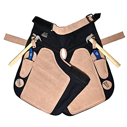 Equine Care Farrier Schürze für Herren, 63,5 cm, Rindsleder, Wildleder und Segeltuch, verstellbare Taille 71,1 - 132,1 cm, 2 Hammerschlaufen, Hufmessertaschen und Nagelmagnete, Luftnetz, von Equine Care