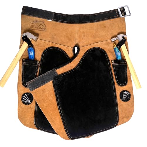 Farrier Schürze, Rindsleder, Wildleder, Schaumstoff, gepolstert, 63,5 cm, Farrier-Chaps mit 2 Messertaschen und 2 Nagelmagnettaschen, Schuhschürze, Farrier-Zubehör, Farrier-Werkzeug-Schürze von Equine Care