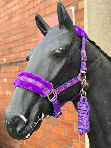 EQUIPRIDE Halfter und Leine Straßenset, Kunstfell, Einhorn-Druck, Violett, Full-M Bettlaken (Full) von Equipride