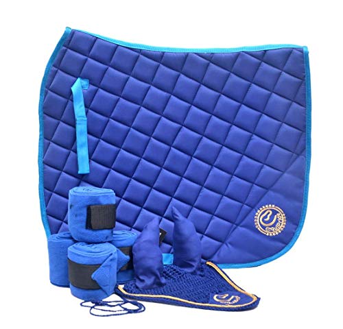Equipride Dressurschabracken-Set mit passendem Fliegenschleier & Bandagen königsblau (Voll/Cob) von Equipride
