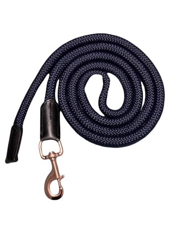 Equipride Luxus-Führstrick für Halfter mit Leder, 18 mm dick, Roségold-Karabiner (Marineblau) von Equipride