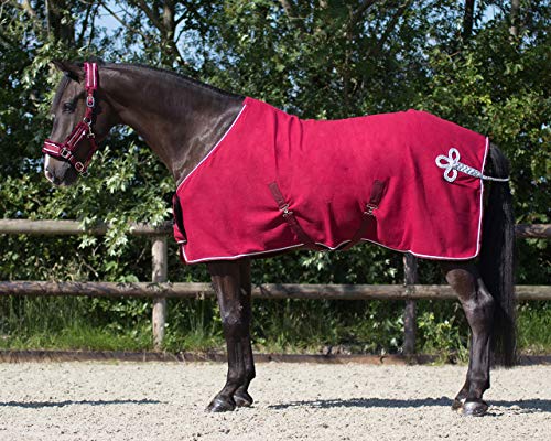 Equipride QHP Fleece-Teppich mit Ornamenten, Größe 1,9 - 2,9 m, Burgunderrot/Silber (195 cm) von Equipride