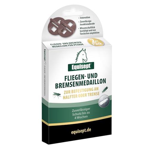 Equisept Fliegen & BremsenMedaillon 2er Pack Innovative Lösung zur Insektenabwehr am Pferd Einfaches Anbringen an Halfter oder Trense Bis zu 4 Wochen repellierende Wirkung Dopingfrei von Equisept