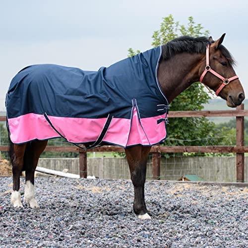 Equitack 1200 Denier Pferdedecke Outdoor Winterdecken Weidedecke mit 100 G Füllung Highneck Navy/Pink 125cm von Equitack