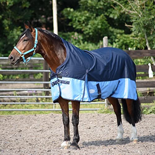 Equitack 1200D Winterdecke Pferd Weidedecke Regendecke Outdoor Decke mit Fleece Lining Navy/Babyblau 135cm von Equitack