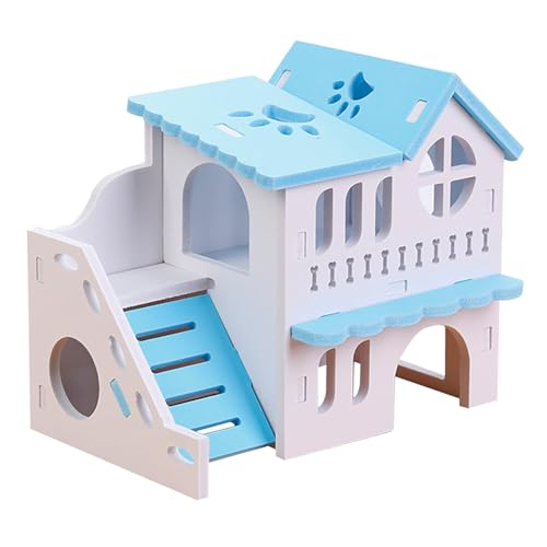 EraAja Hamster-Tierversteck, Hamsterhaus, zweistöckige Haustierhütte aus Holz, Spielspielzeug Silohaus Für Getreide (Blue, One Size) von EraAja