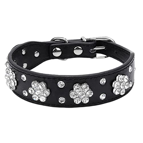 Niedliches Hundehalsband mit Bling-Bling-Strasssteinen -Blumenmuster -Hundehalsband für kleine und mittlere Größen Lederhalsband Rund (B, S) von EraAja