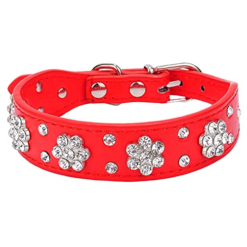 Niedliches Hundehalsband mit Bling-Bling-Strasssteinen -Blumenmuster -Hundehalsband für kleine und mittlere Größen Lederhalsband Rund (C, S) von EraAja