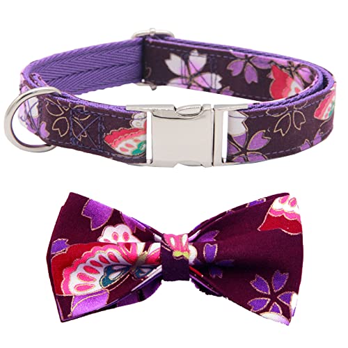 Patterndog Karierter Hund Hund mit Fliege Halsband Großes Hundehalsband Langlebig Komfortables Halsband Medium Für kleine Haustierhalsbänder Halsband Große Hunde (Purple, S) von EraAja