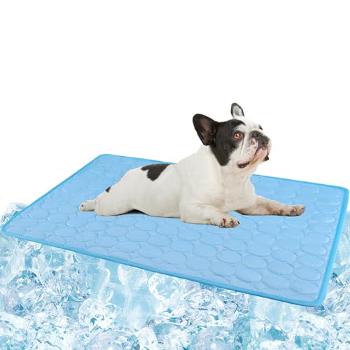 Erbine Kühlmatte für Hunde, selbstkühlende Kühlmatte aus Eisseide für Hunde, waschbar, tragbar und kein Gel, weiches Kissen, Aquablau, Größe M von Erbine