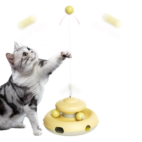 Erconsso Interaktive Katzenstabspielzeug, Katzen -Plattenspieler -Teaser -Spielzeug - Buntes Track Interactive Cat Toy,Tragbarer Tieranreicherungsball, lustige Haustiervorräte für Zuhause, Reisen von Erconsso