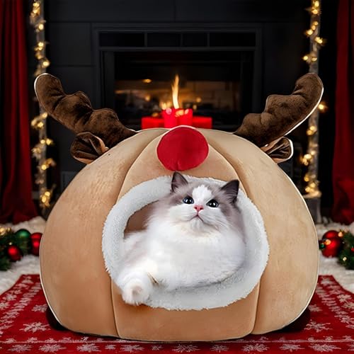 Haustier Weihnachtsbett Geschlossenes Katzenbett Katzenmöbel Idee Niedliche Katzenhöhle Bett Weihnachten Katzenbett Weihnachten Elch Katzenbetten Haus Halbgeschlossenes rundes Bett Zelthaus mit Kissen von Erconsso