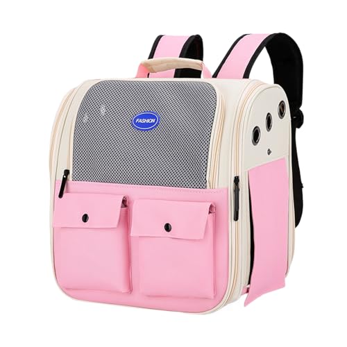 Katzenrucksack, Großer Atmungsaktiver Mesh Tierrucksack, Faltbare Katzentasche mit gepolsterten Schultergurten und Hüftgurten, Katzentrage für Welpen Kätzchen Hasen (Rosa) von Erice