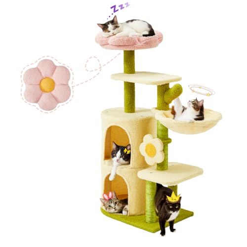 Erinnyees Blumen Katzenbaum, 38.2 Inch Multi-Level Indoor Cat Tree Tower, Katzenhaus mit Cozy Top Flower Platform, Spacious Condos, Soft Cat Hammock, Sisal Scratching Post von Erinnyees