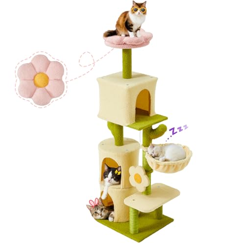 Erinnyees Flower Cat Tree, 55.1 Inches Tall Heavy Duty Cat Tree, Teddy Plush Cat Tower with Scratching Post, Condos, Hammock, Flower Barch, Multi-Level Modern Cat Tree Indoor Activity Center von Erinnyees