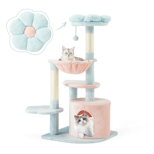 Erinnyees Flower Cat Tree Tower 40 Inches Cute Cat Tree, Cat Tower with Scratching Post, Cozy Condo, Hammock, Dangling Ball, Top Perch for Kittens, Multi-Level Modern Cat Tree Indoor Activity Center von Erinnyees