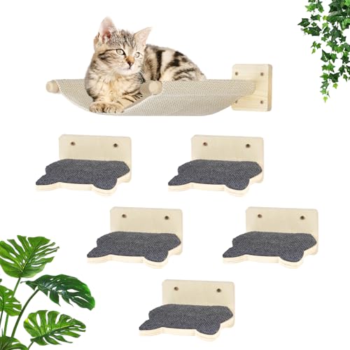 Katzenhängematte Katzen-Wandregale mit 5 Stufen, Katzenregale und Sitzstangen für Wand, Katzenwandmöbel Katzenkletterregal, Katzenkratzbaum für Innen mit Plüsch überzogen, Geschenk für von Erivc