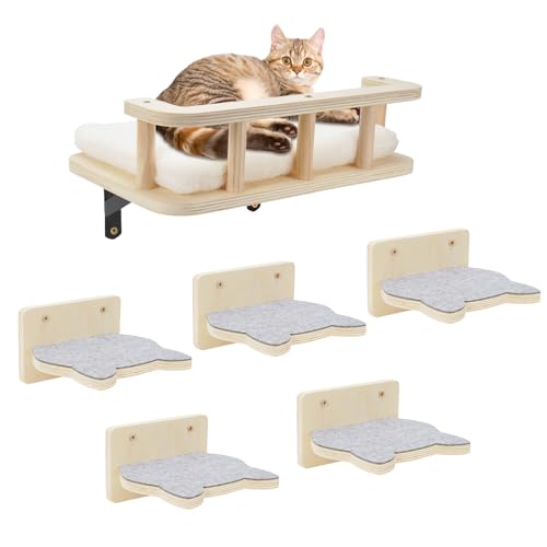 Erivc Katzen-Wandregale mit 5 Stufen, Katzenregale und Sitzstangen für die Wand, Katzen-Wandmöbel, Katzenkletterregal für den Innenbereich, mit Plüschbezug, Geschenk für mittelgroße und kleine Katzen von Erivc