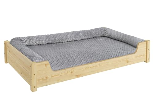 Erst-Holz Hundebett für große Hunde 100x60 Kiefer Tierbett V-30-32-K-100x60, Ausstattung:mit Rollrost. Polster und Matratze von Erst-Holz