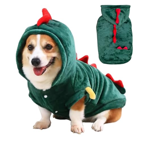 EsEico Haustierkleidung, Hunde-Dinosaurier-Kostüm, Hunde-Katzen-Party-Halloween-Kapuzenpullover, Verwandlungs-Hundeanzug, Haustier-Warm-Samt-Kostüm, Hundepullover, Hundepullover-Mantel für den Winter von EsEico