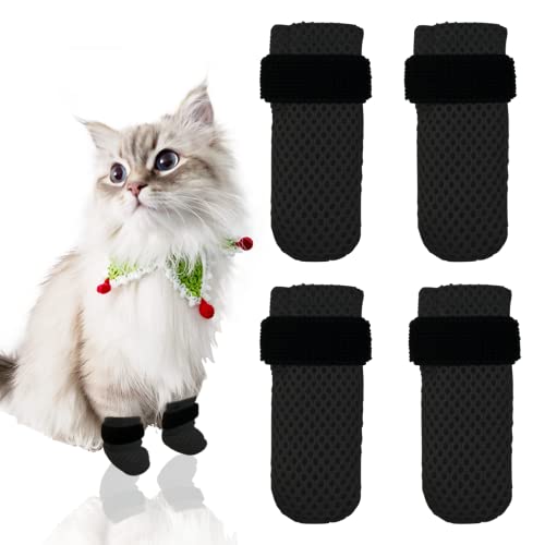 Esamploe 4 x Katzen-Fäustlinge, um Kratzer zu verhindern, atmungsaktive Netz-Katzenschuhe, verstellbare Katzen-Handschuhe, geeignet für Katzen beim Baden und Nageltrimmen (M, schwarz) von Esamploe
