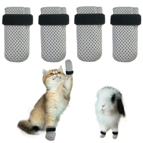 Esamploe Katzen-Fäustlinge zur Vermeidung von Kratzern, atmungsaktive Katzenschuhe, verstellbare Katzenschuhe, geeignet für Katzen beim Baden und Nageltrimmen (S, Grau), 4 Stück von Esamploe