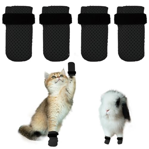 Esamploe Katzen-Fäustlinge zur Vermeidung von Kratzern, atmungsaktive Katzenschuhe, verstellbare Katzenschuhe, geeignet für Katzen beim Baden und Nageltrimmen (S, schwarz) von Esamploe