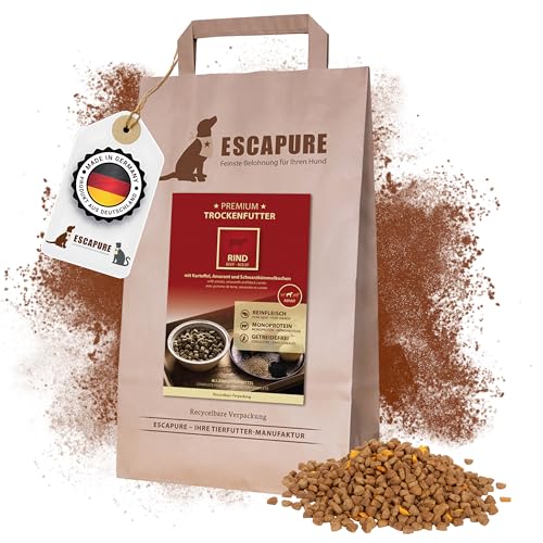 Escapure Adult Trockenfutter Hund 1,5kg Beutel RIND - Hundefutter trocken mit Rapsöl & Amarant - Alleinfuttermittel für ausgewachsene Hunde getreidefrei - Hundenahrung mit hohem Fleischanteil von Escapure