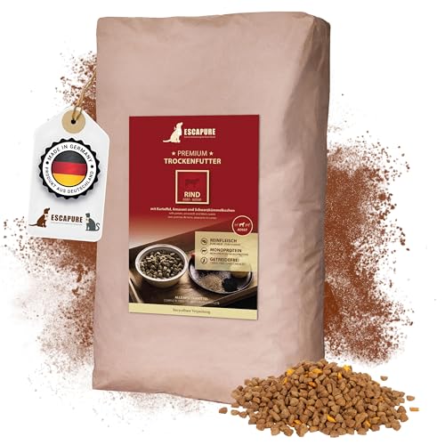 Escapure Adult Trockenfutter Hund 12kg Beutel RIND - Hundefutter trocken mit Rapsöl & Amarant - Alleinfuttermittel für ausgewachsene Hunde getreidefrei - Hundenahrung mit hohem Fleischanteil von Escapure