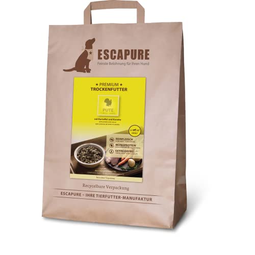 Escapure Adult Trockenfutter Hund 4kg Beutel PUTE - Hundefutter trocken mit Rapsöl & Amarant - Alleinfuttermittel für ausgewachsene Hunde getreidefrei - Hundenahrung mit hohem Fleischanteil von Escapure