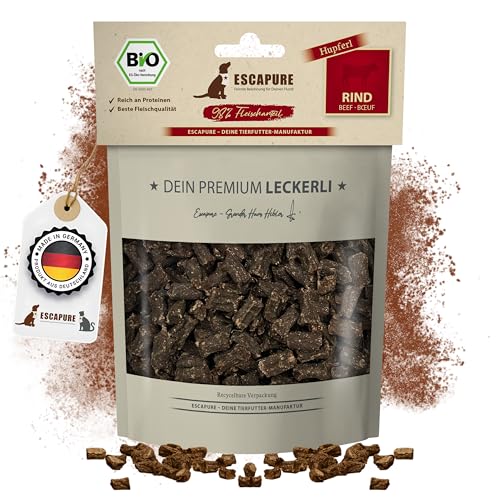 Escapure Bio Hunde Leckerlis Rinder Hupferl 150g in Bio Qualität - Rindfleisch Hundesnack mit 98% Muskelfleisch - Trainingssnacks ohne künstliche Zusatzstoffe - Knusper Snack frei von Getreide von Escapure