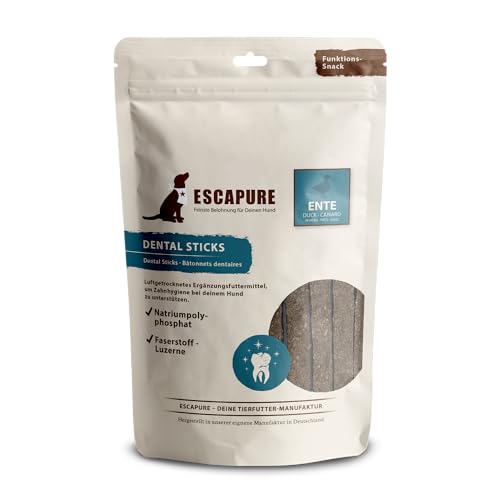 ESCAPURE Dental Stick - Natürlicher Entenfleisch Snack mit Luzerne für Hunde – Premium Protein Leckerli gegen Zahnstein - Maulhygiene leicht gemacht & gesunde Zähne (150g) von Escapure