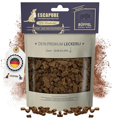 Escapure Hunde Leckerlis Büffel Hupferl 150g in Premium Qualität - Büffelfleisch Hundesnack mit 98% Muskelfleisch - Trainingssnacks ohne künstliche Zusatzstoffe - Knusper Snack frei von Getreide von Escapure