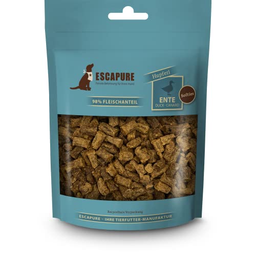 Escapure Hunde Leckerli Beutel | Enten Hupferl Softies 150g | Enten Hupferl Soft in Premium Qualität | 98% Muskelfleisch | ohne künstliche Zusatzstoffe und frei von Getreide von Escapure