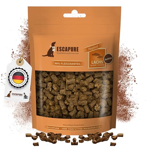 Escapure Hunde Leckerli Softies Lachs Hupferl 150g in Premium Qualität - Lachsfilet Hundesnack mit 98% Muskelfleisch - Trainingssnacks ohne künstliche Zusatzstoffe - Soft Snack frei von Getreide von Escapure