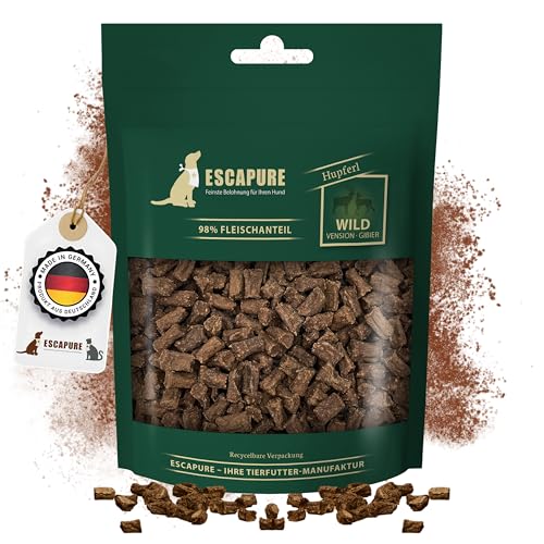 Escapure Hunde Leckerlis Wild Hupferl 150g in Premium Qualität - Wildfleisch Hundesnack mit 98% Muskelfleisch - Trainingssnacks ohne künstliche Zusatzstoffe - Knusper Snack frei von Getreide von Escapure